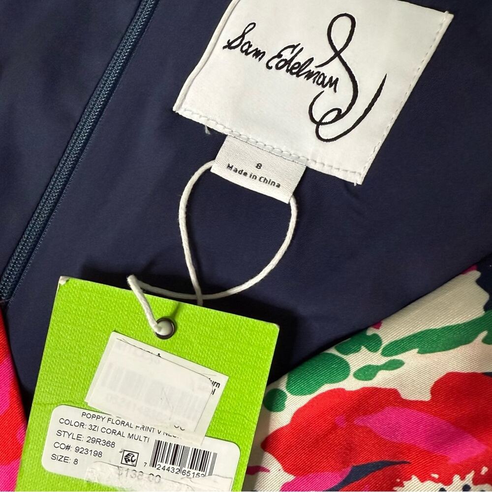 Sam Edelman Women's Poppy Floral V-Neck Chiffon A-Line Dress Coral Multi NWT - Picture 6 of 9